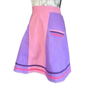 Vintage handmade apron, pink and lavender, kitchen apron